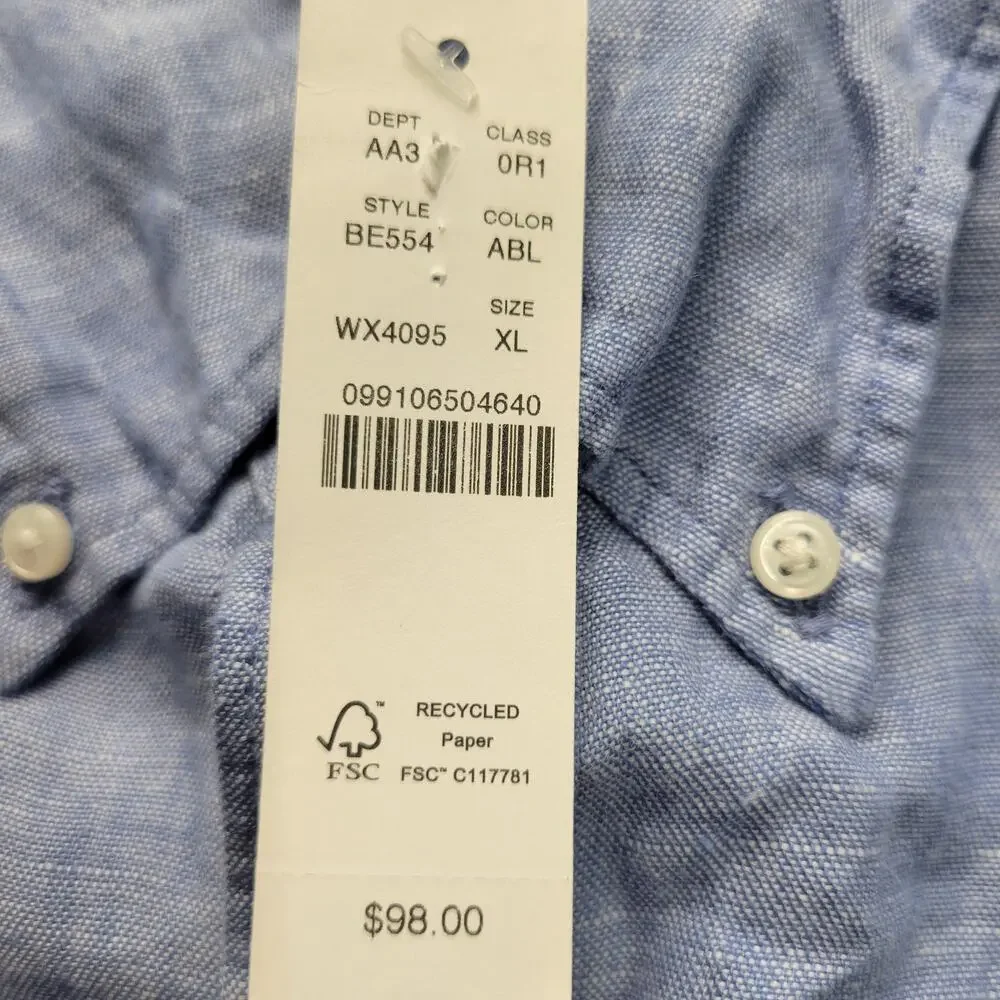 J.Crew Shirt Mens XL 100% Irish Linen Button Down Casual Resortwear Lightweight